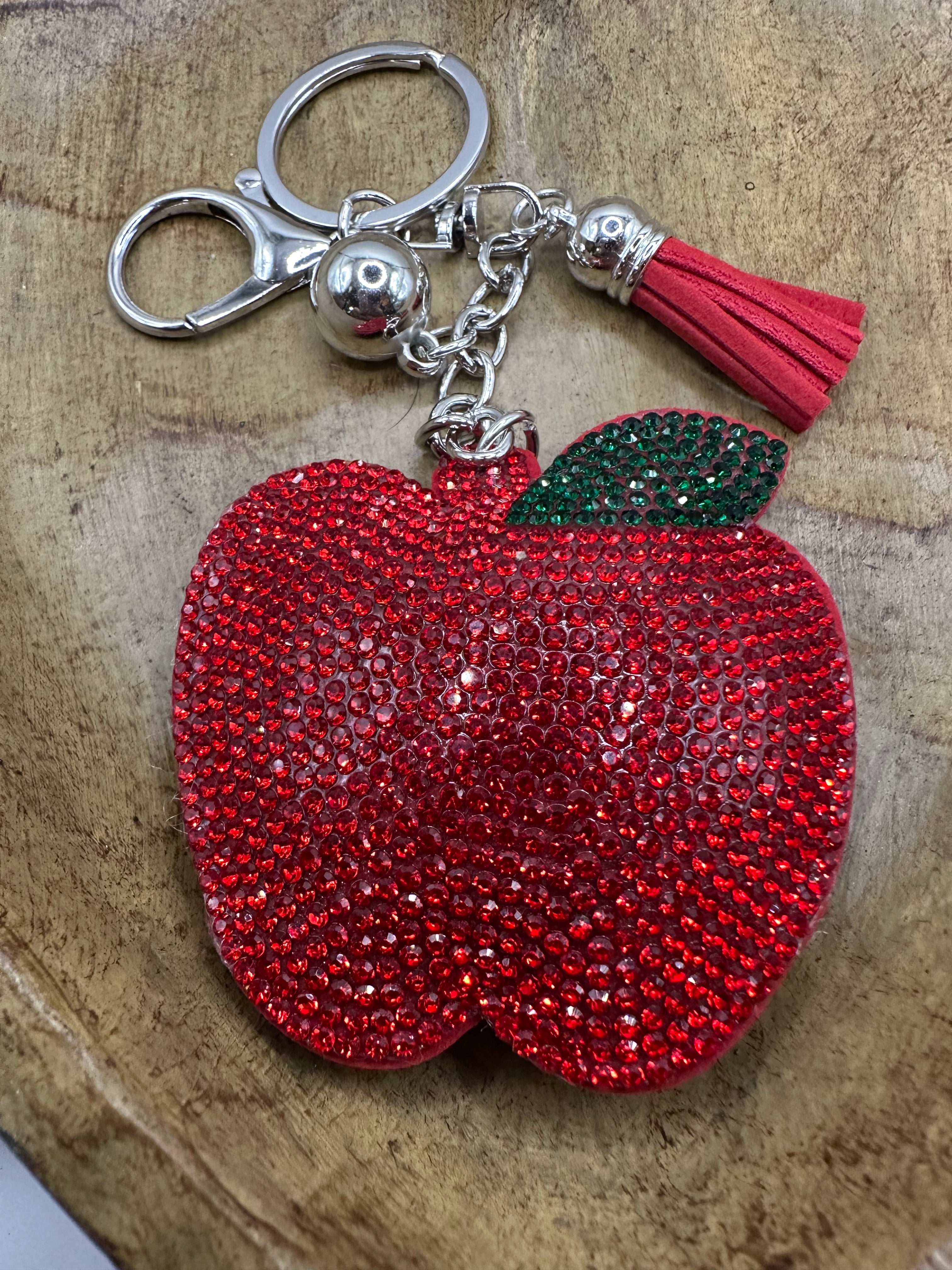 Rhinestone apple keychain
