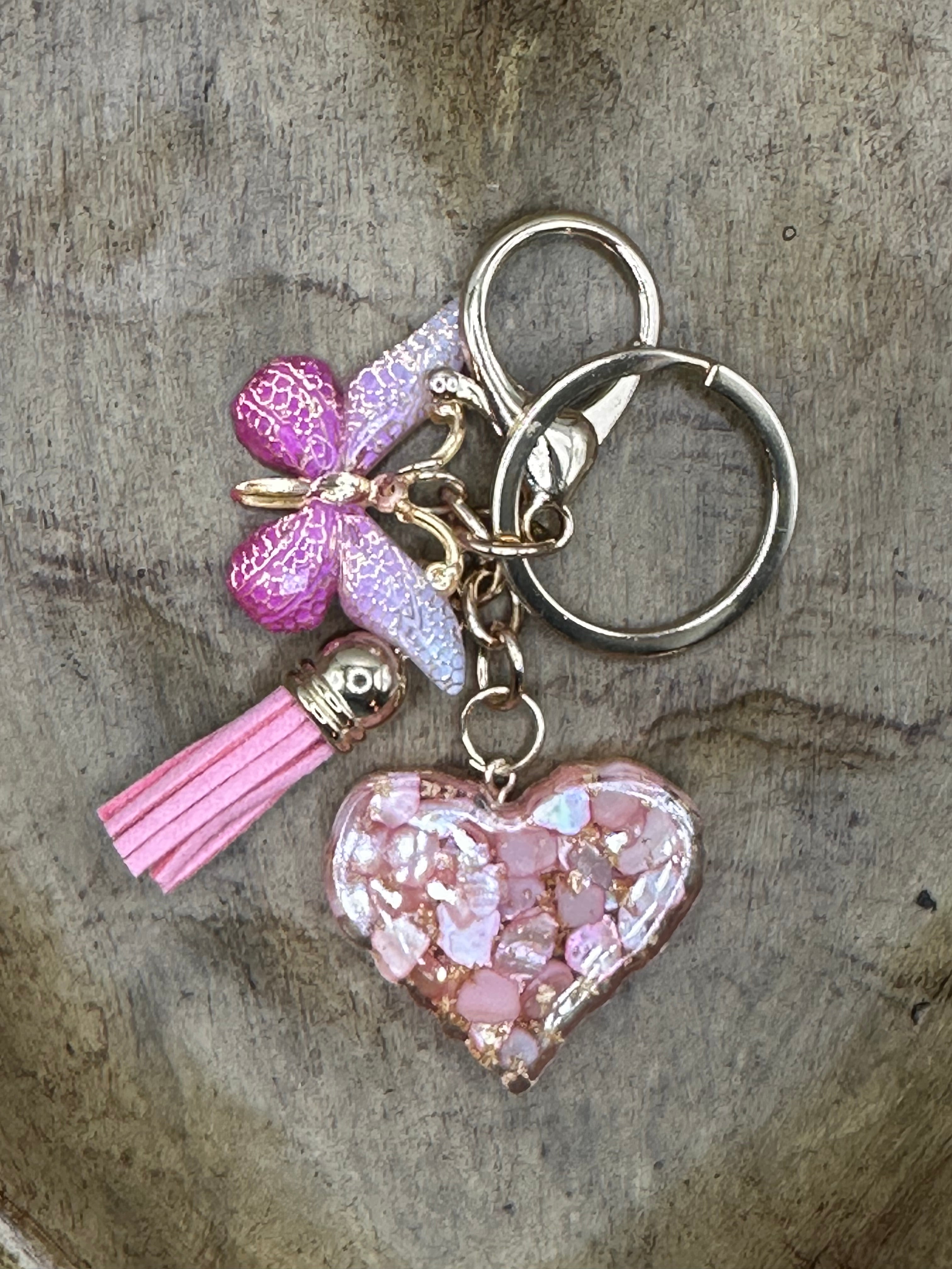 Acrylic Heart and tassel keychain or bag charm!
