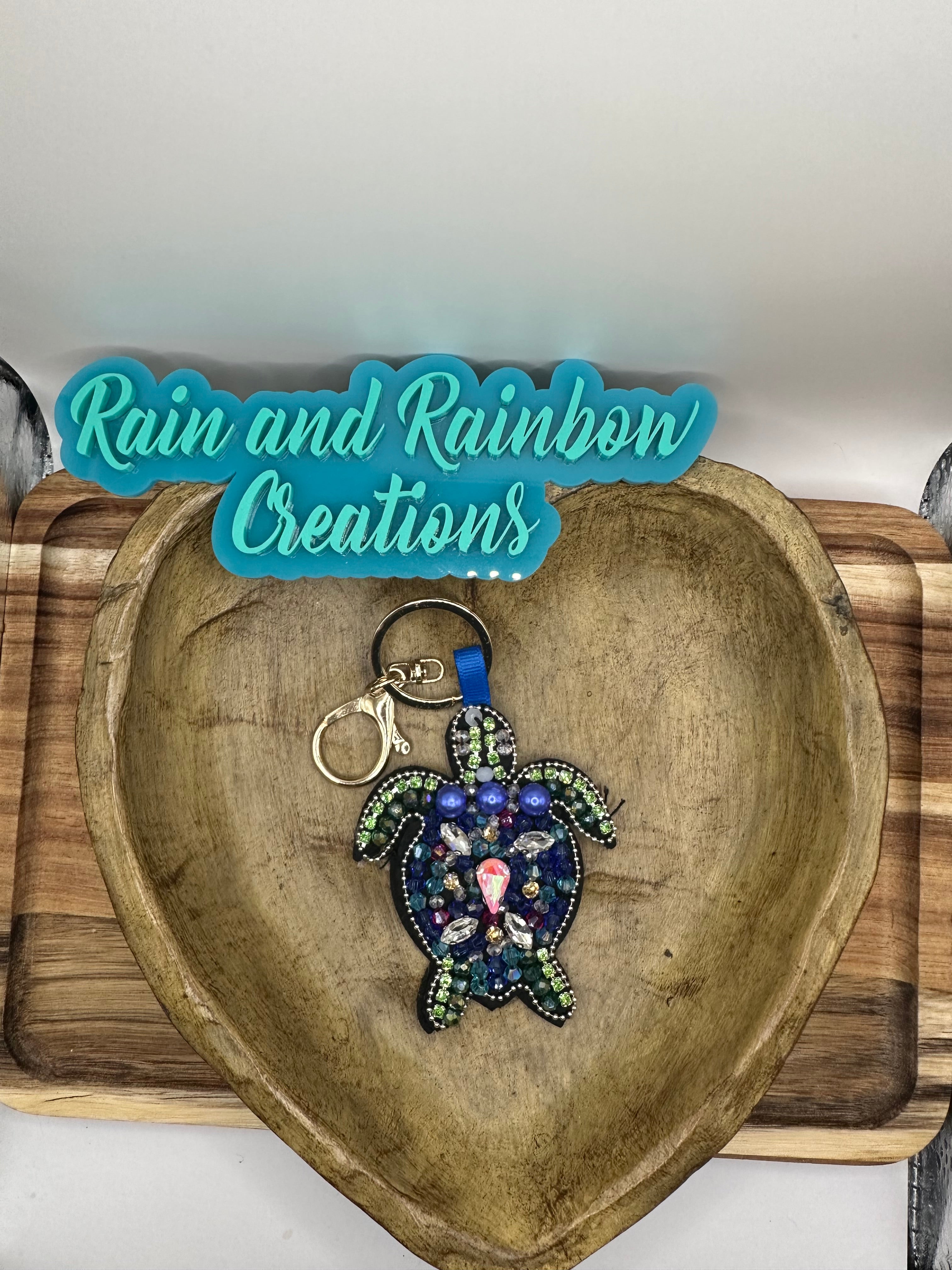 Turtle beaded keychain or bag charm