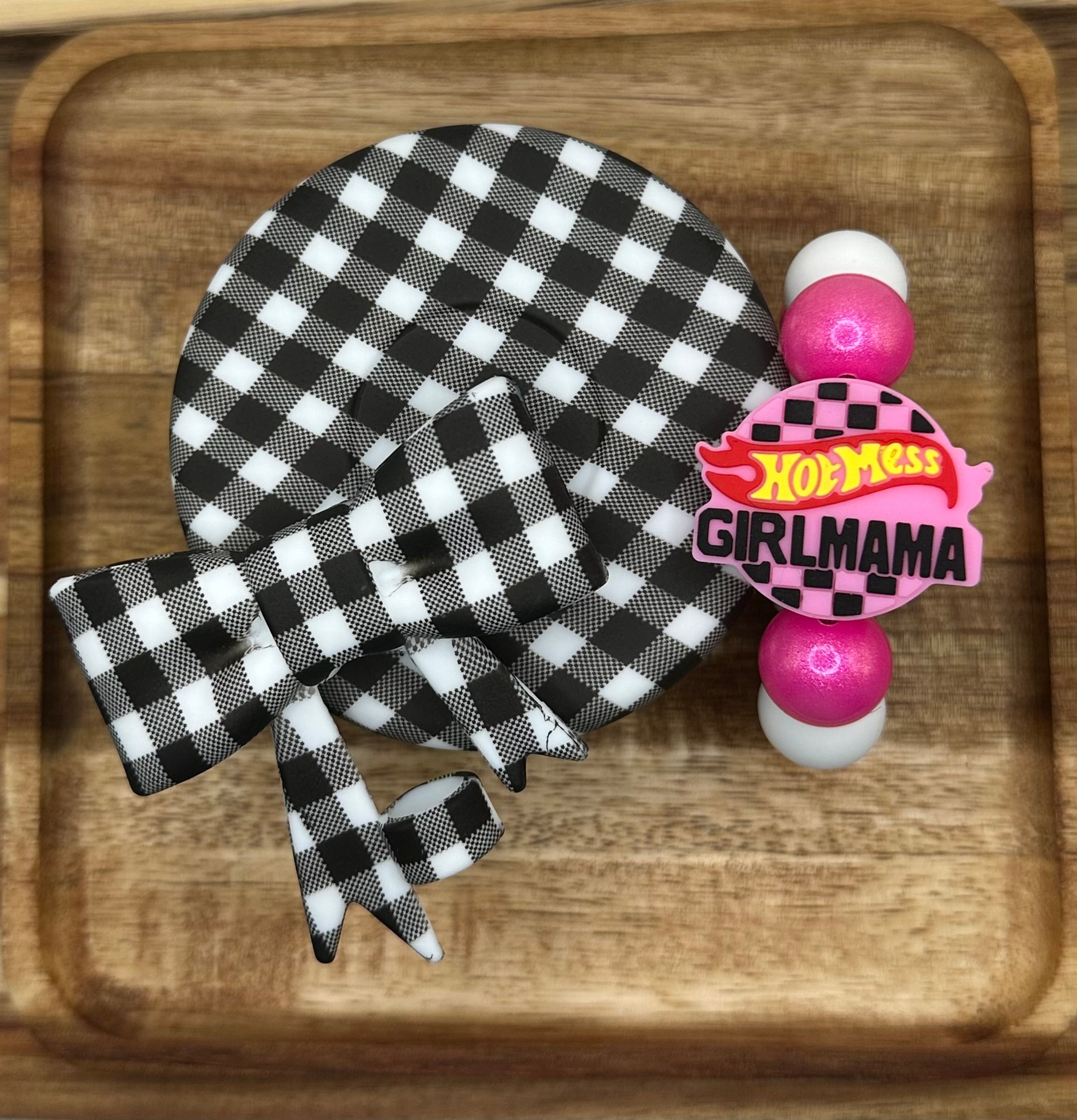 Black and white checkered Hot Mess Girl Mama Tumbler Set