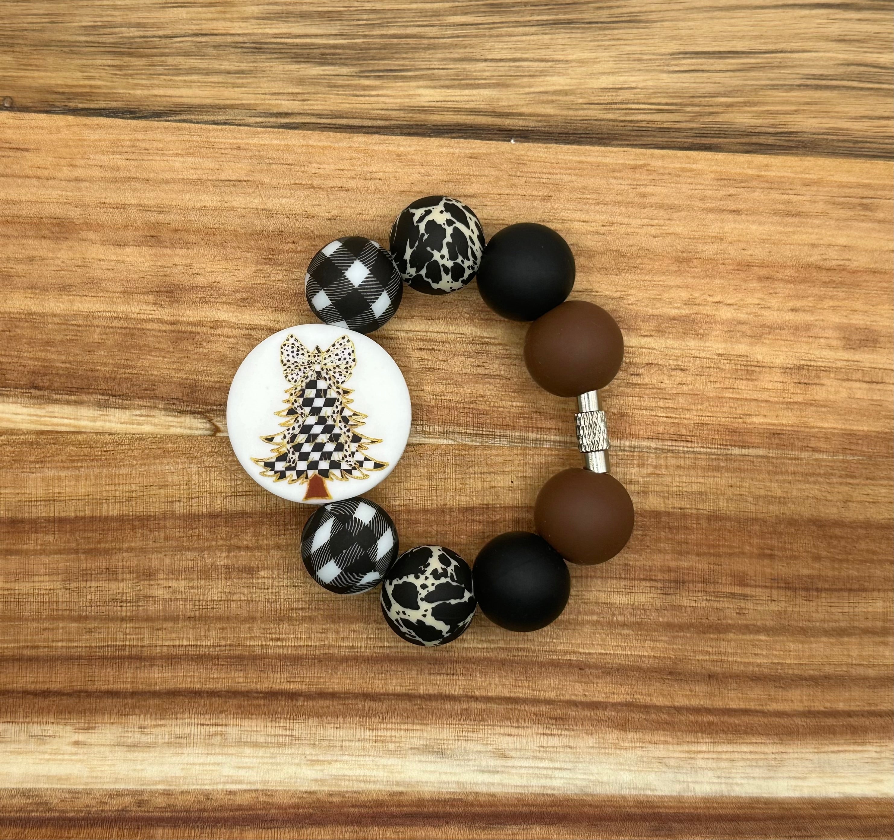 Checkered Christmas Tree cup charm