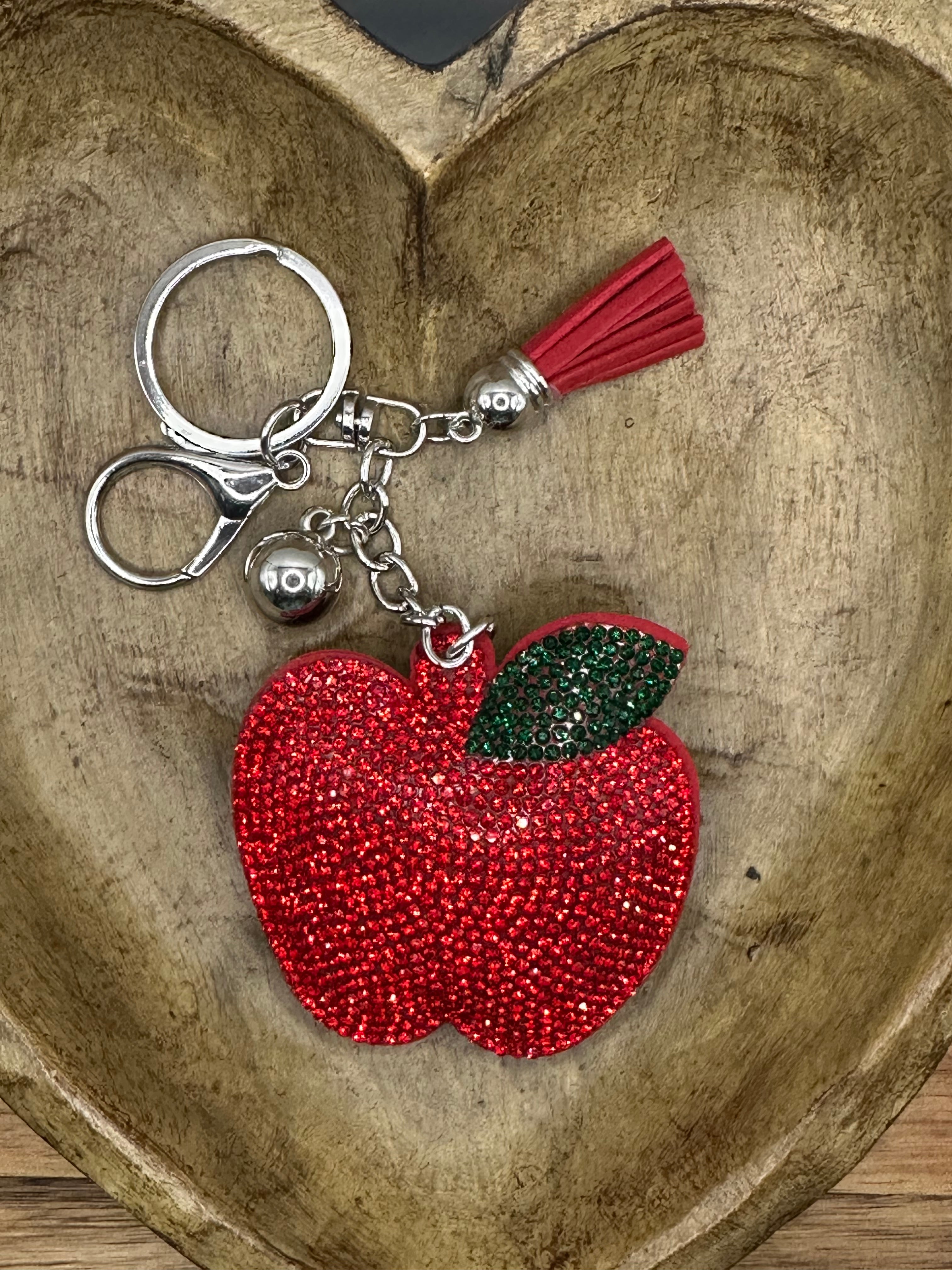 Rhinestone apple keychain