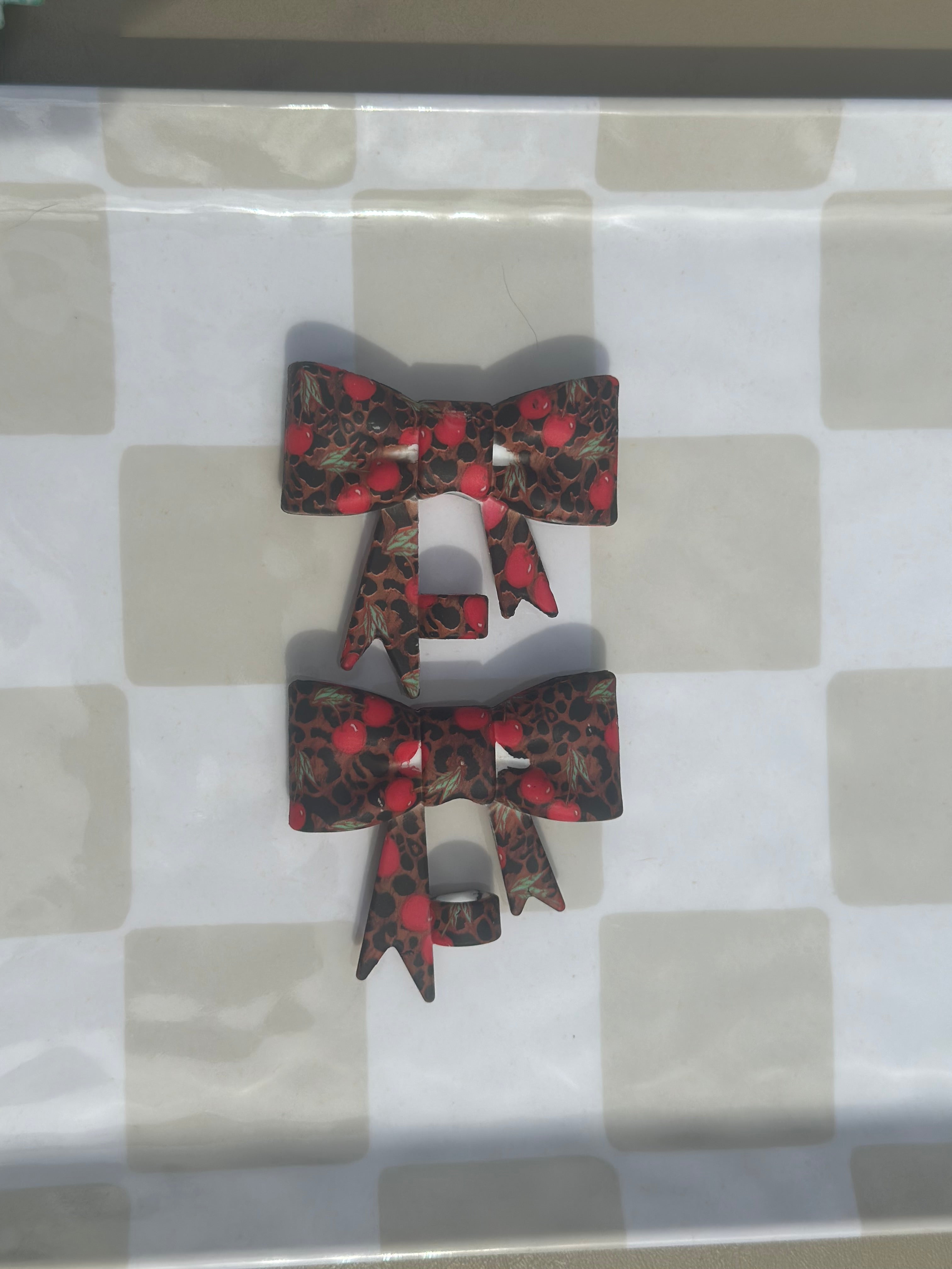 Cheetah and cherries bow strawtopper