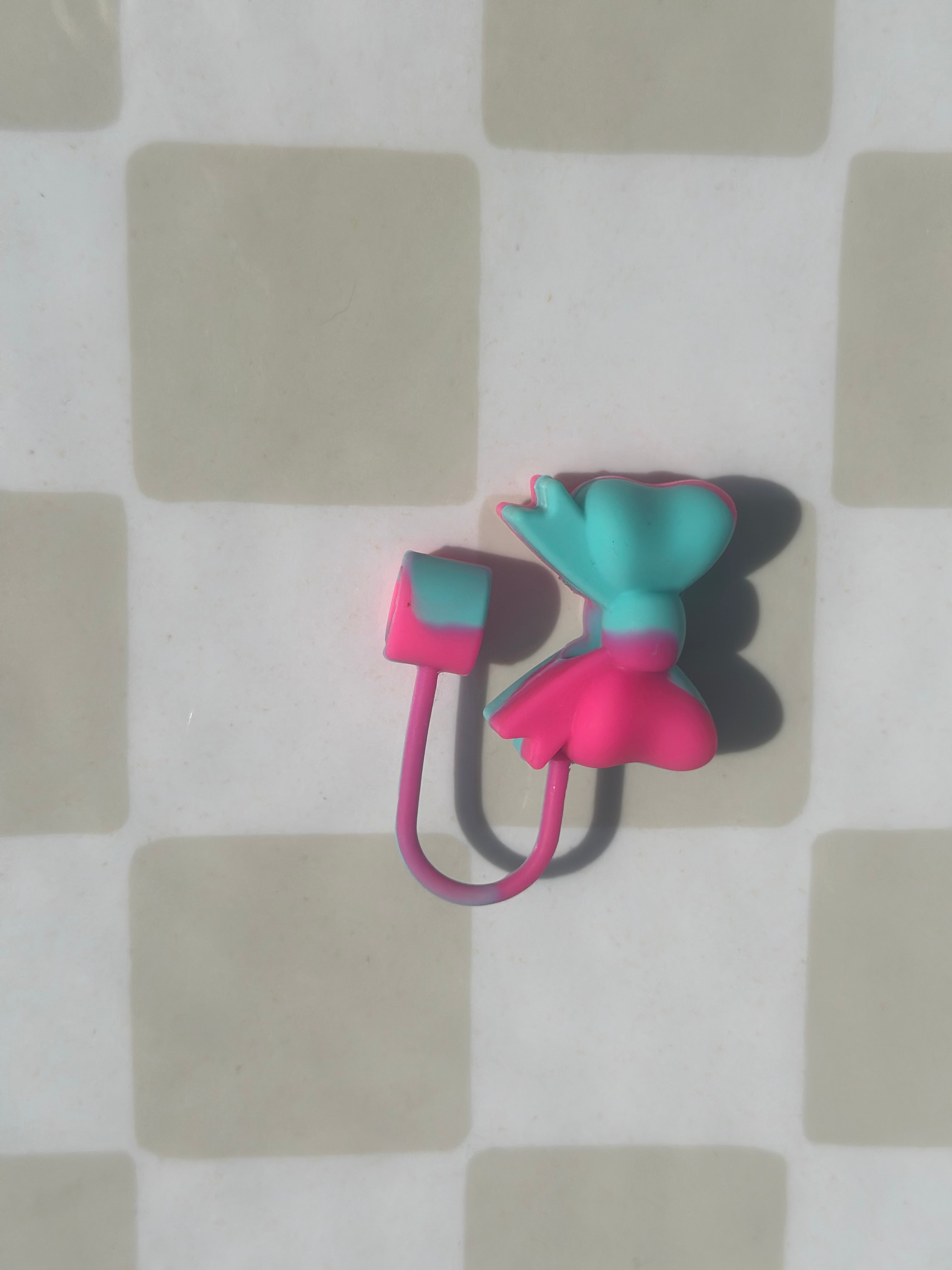 Pink and Teal small bow straw topper