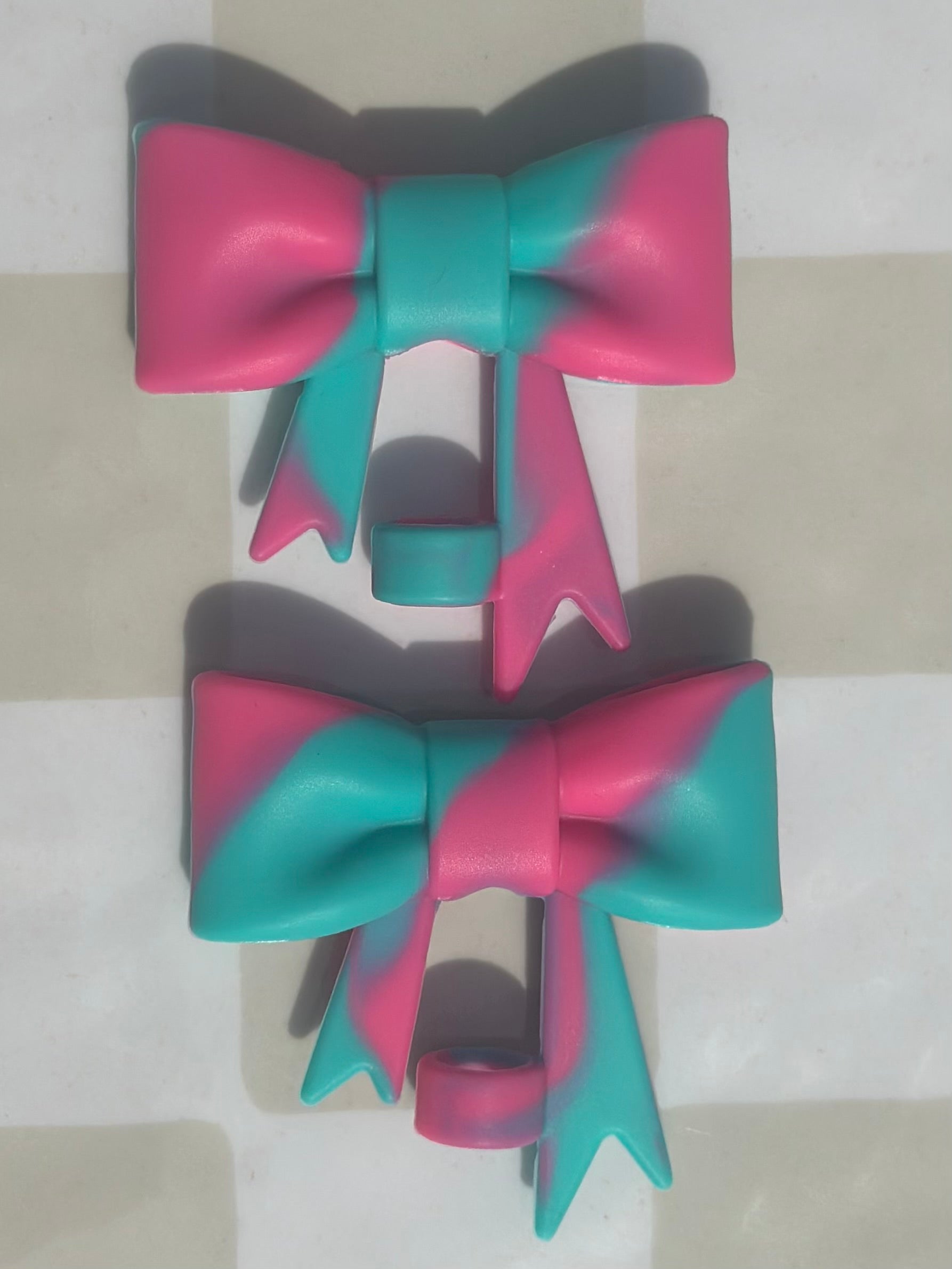 Pink and Teal bow strawtopper