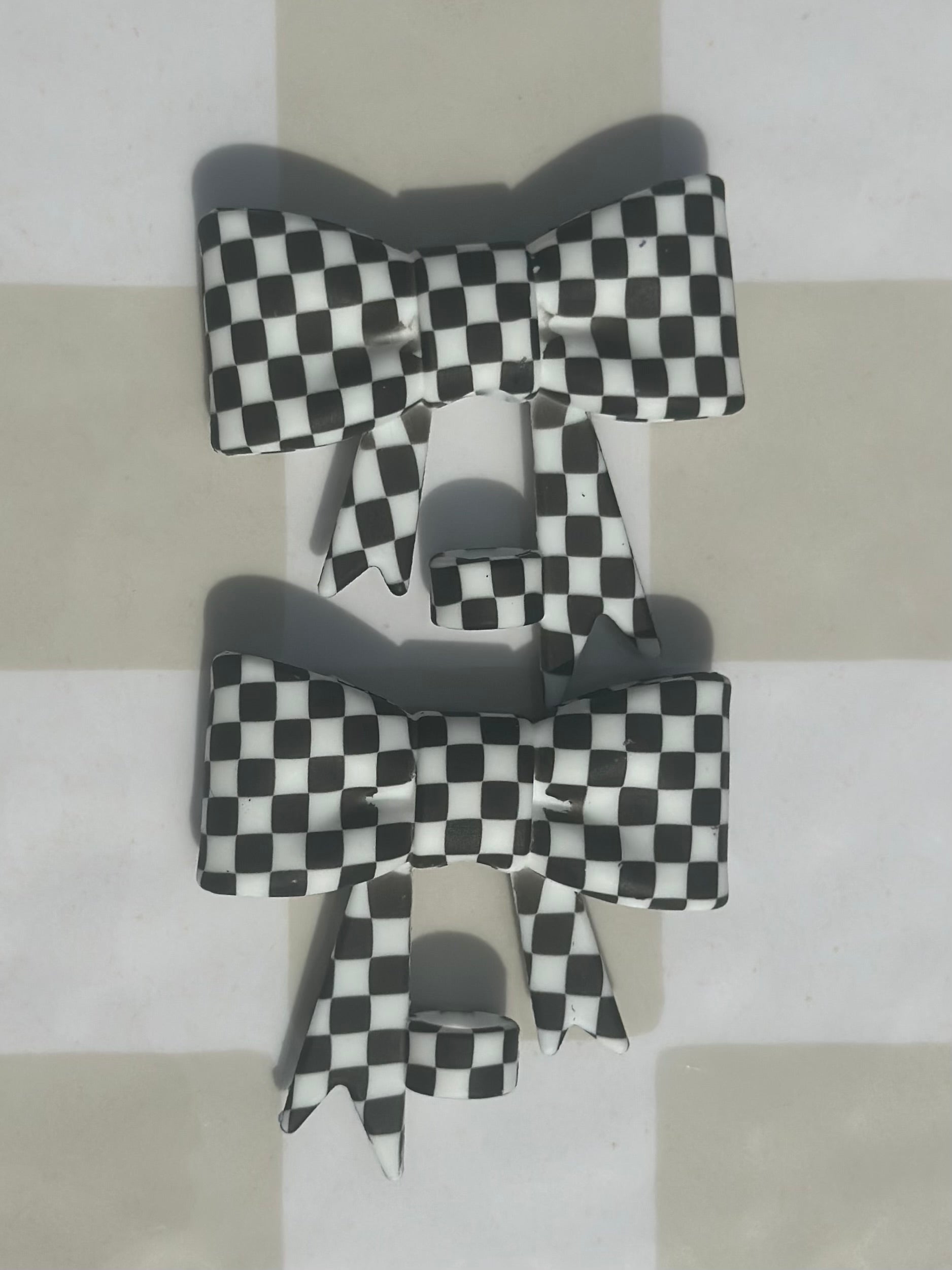 Black and White checkered bow strawtopper