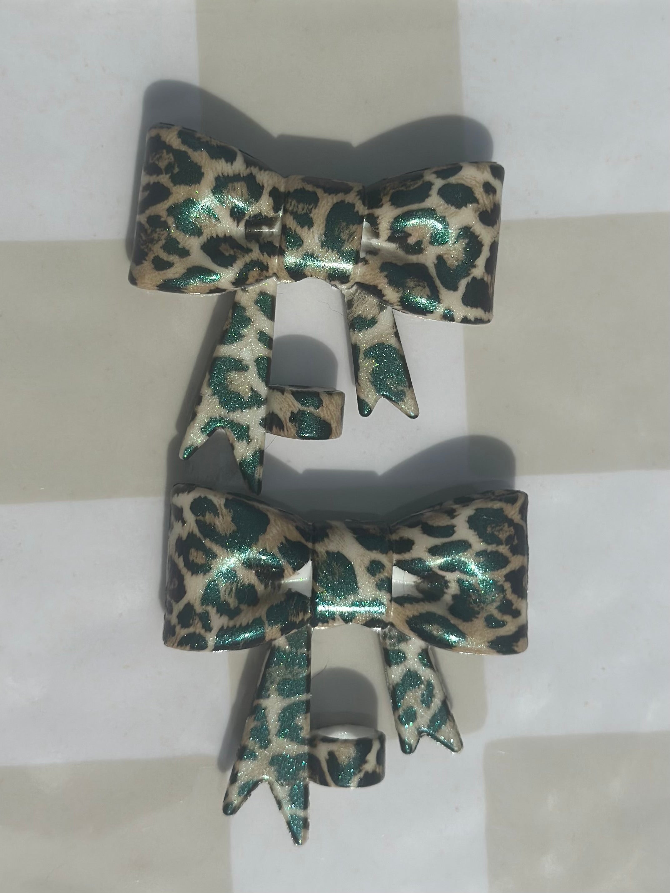 Light Brown cheetah glitter bow strawtopper