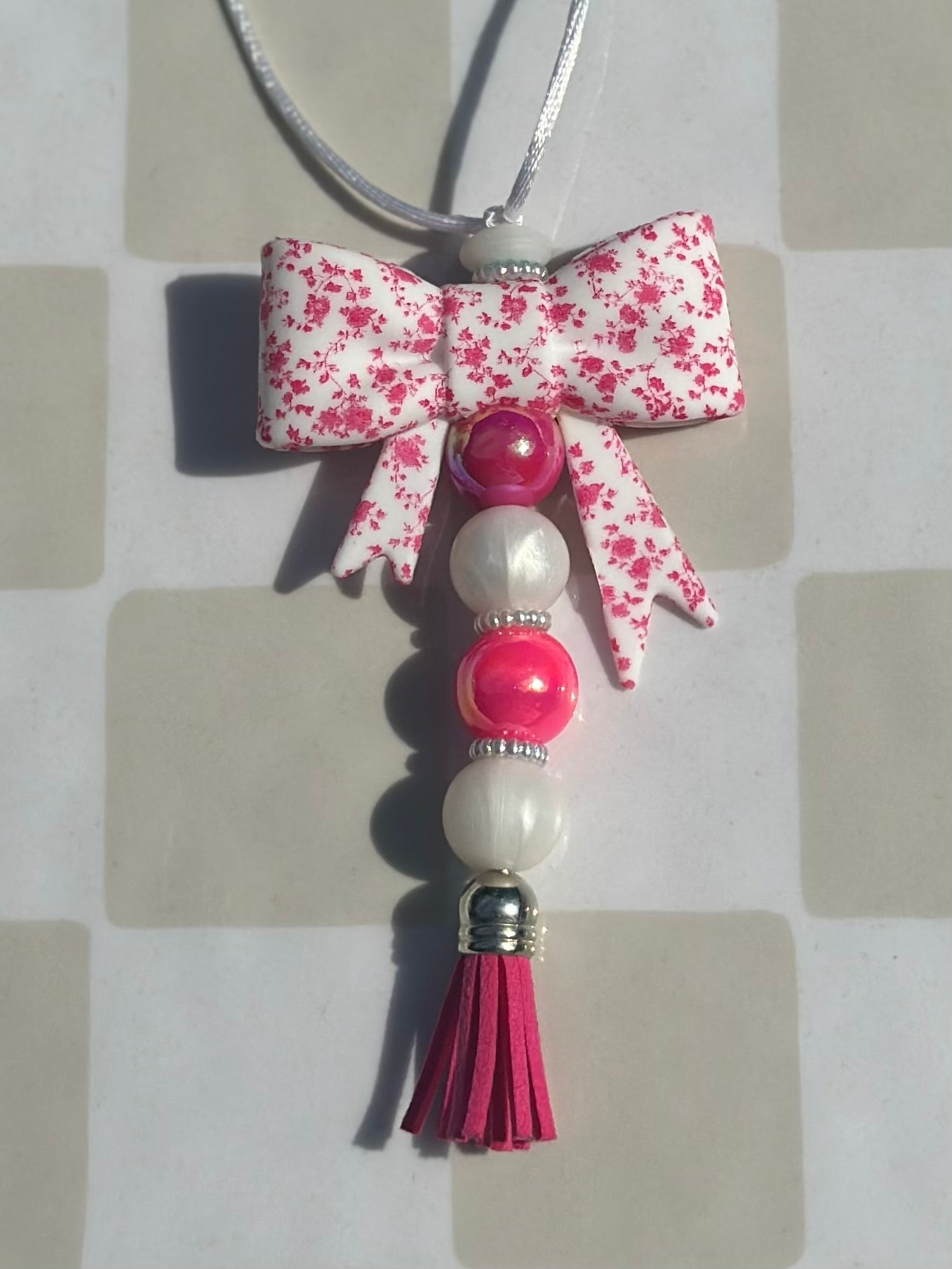 Pink floral bow car charm