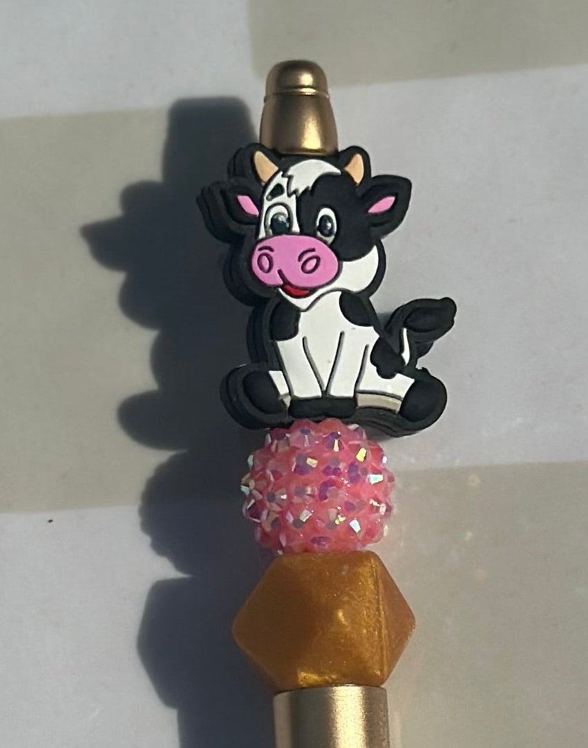 Black and White cow beaded pen