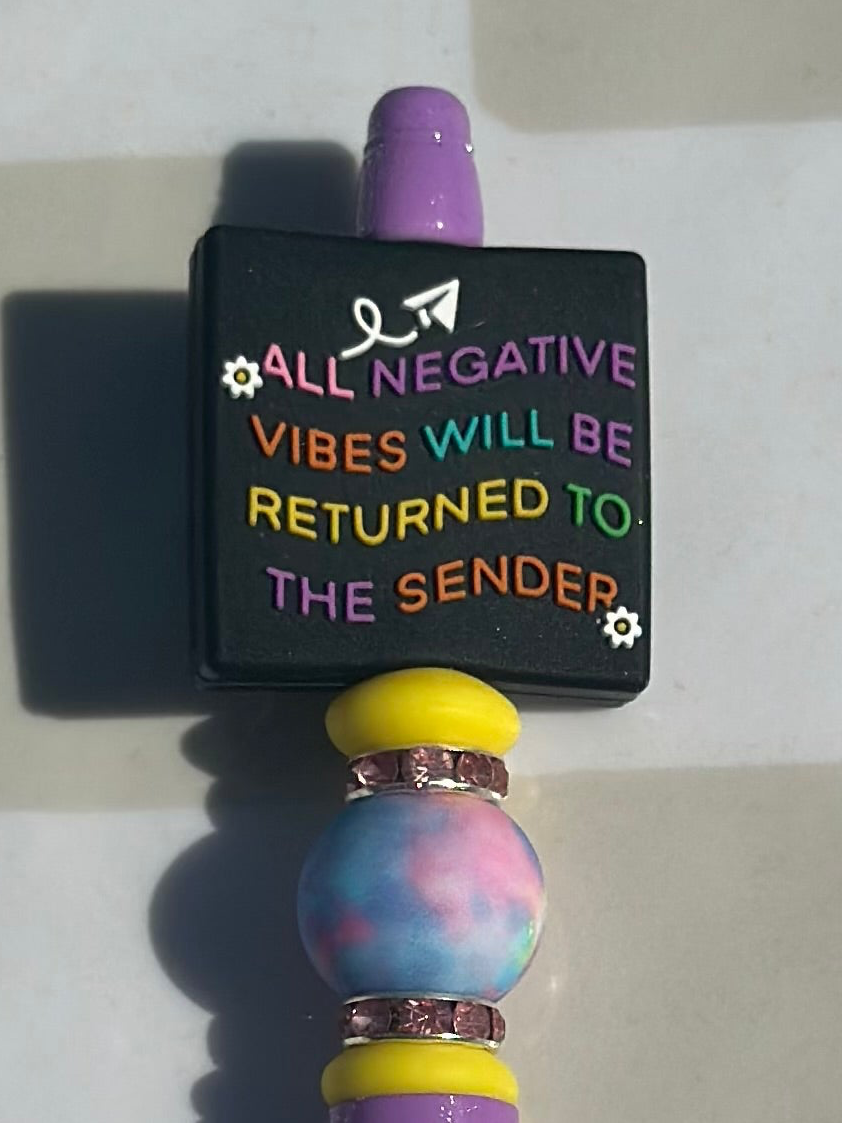Negative vibes beaded pen