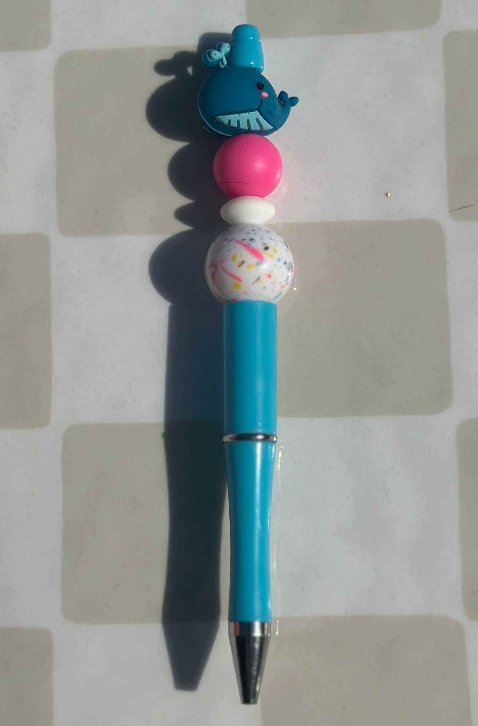 Blue whale beaded pen